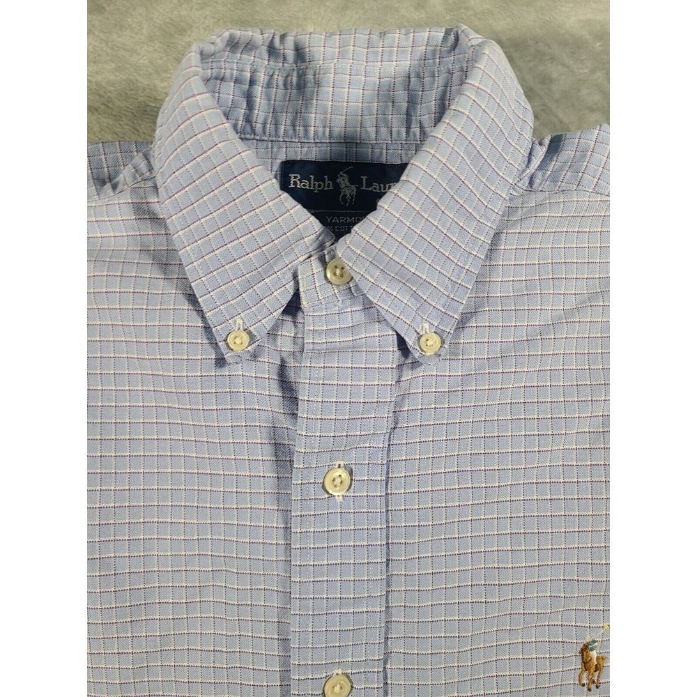 Ralph Lauren Shirt Mens 15.5 33/35 Blue Checked Yarmouth Long Sleeve Button Down